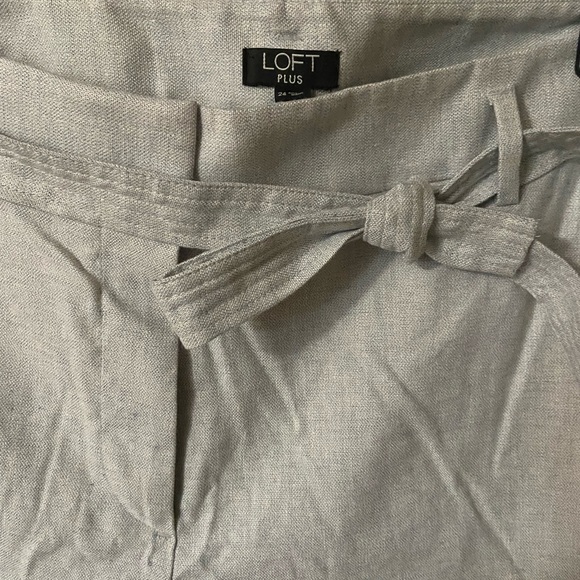 Loft Plus 24W Grey Linen Blend Tie Waist Pants - Picture 7 of 9